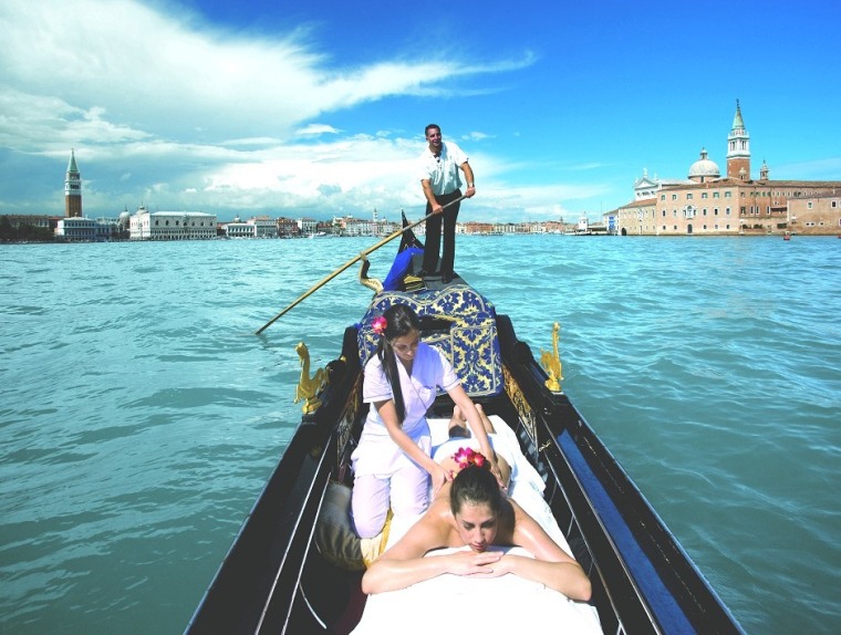 At Casanova Spa at Hotel Cipriani in Venice, Italy, relaxation-seekers who can't get enough of the city's sights can set sail with a Gondola Massage, performed in a private nook in one of Venice's alluring lagoons.